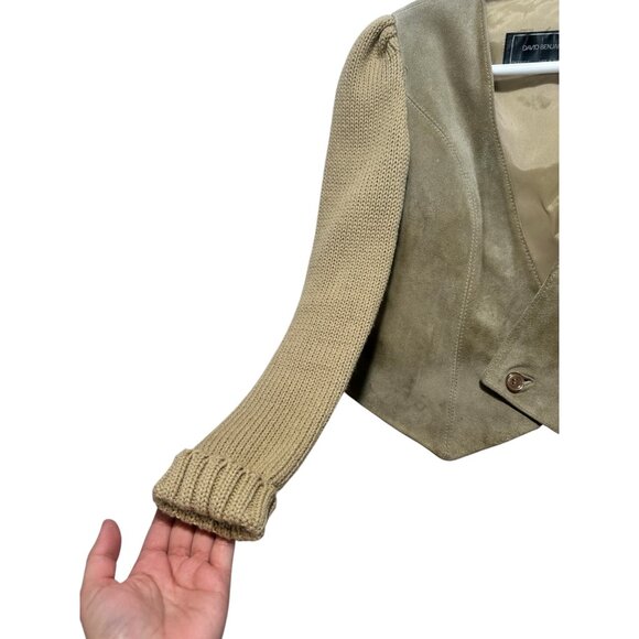 David Benjamin Suede Leather Crop Jacket Large Knit Sleeves Bonanza Western 90s - Picture 10 of 14